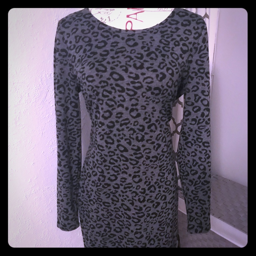 Cheetah gray and black fitted sweater dress